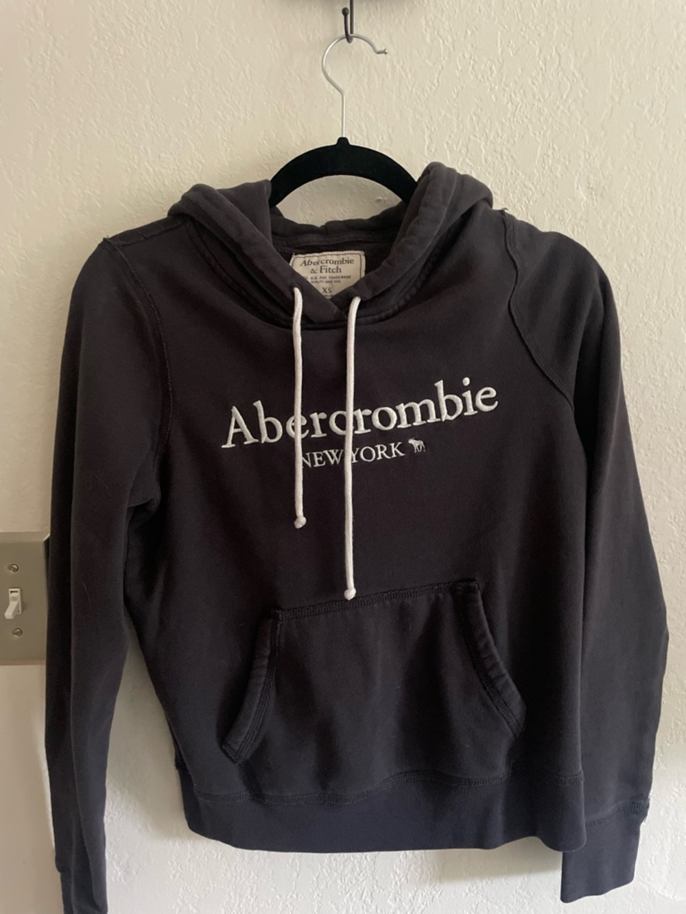 Abercrombie & Fitch Charcoal Hoodie with White Drawstrings
